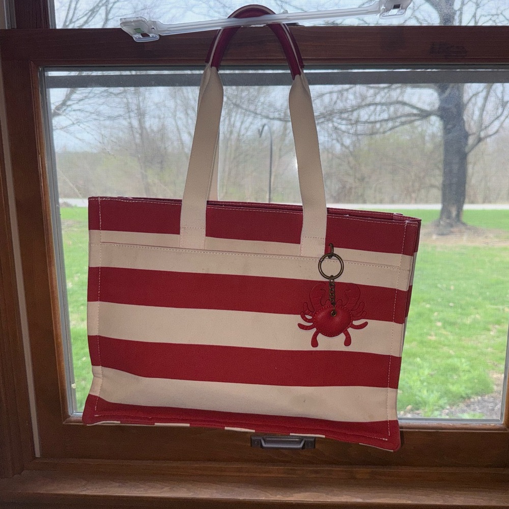 Sonoma Red Beach Bag/Canvas Tote with Crab Charm